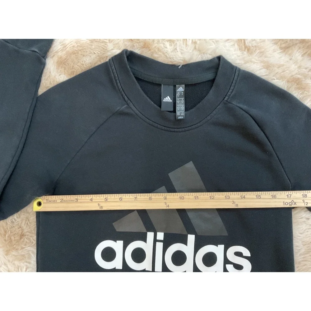 Adidas Mens Black Graphic Logo Raglan Crewneck Sweatshirt Medium RN 88387
